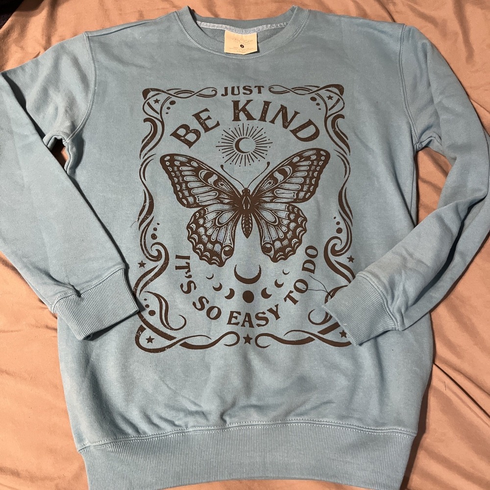 Lotus Fashion Just Be Kind  Graphic Sweatshirt Boho Blue Small